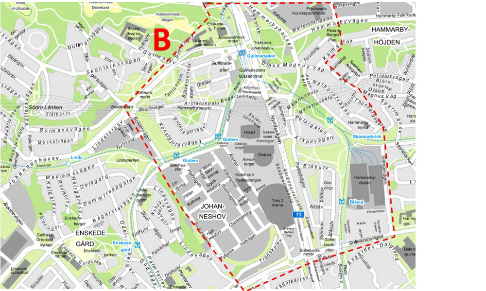 Bild på karta över området som kamerabevakas med UAS klockan 11.00-20.00.