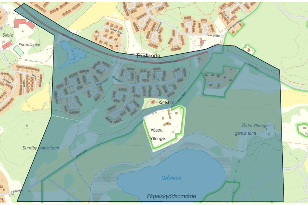 Karta med markerat område som kan komma kamerabevakas med drönare.