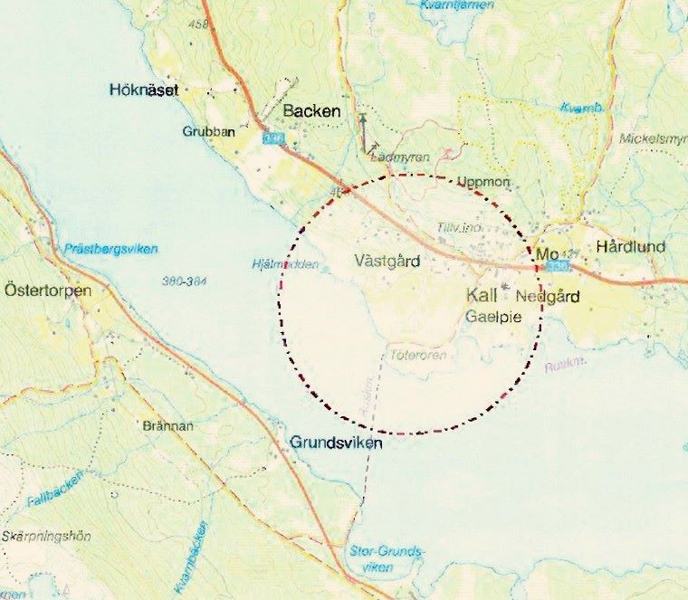 Kartbild med ett markerat område