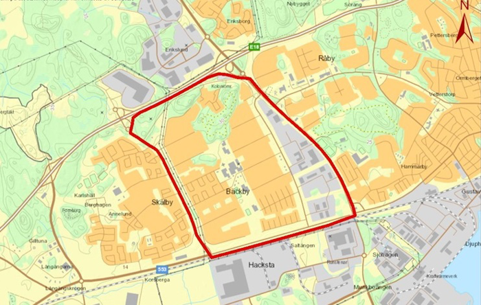 Karta över bevakningsområde på Bäckby, Västerås.