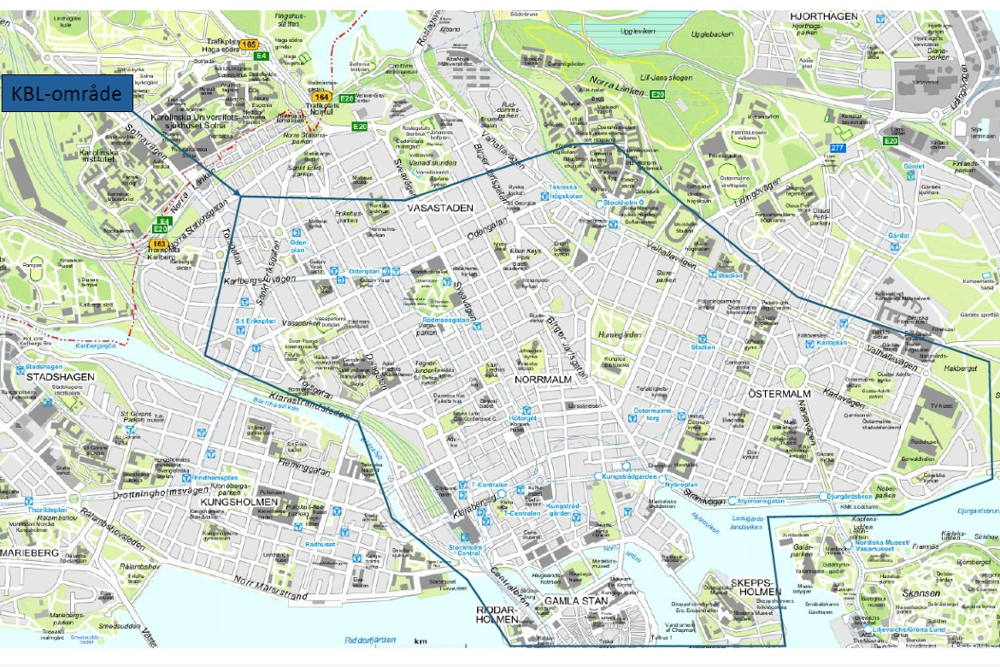 Karta med markerat område som kan komma att kamerabevakas med drönare.