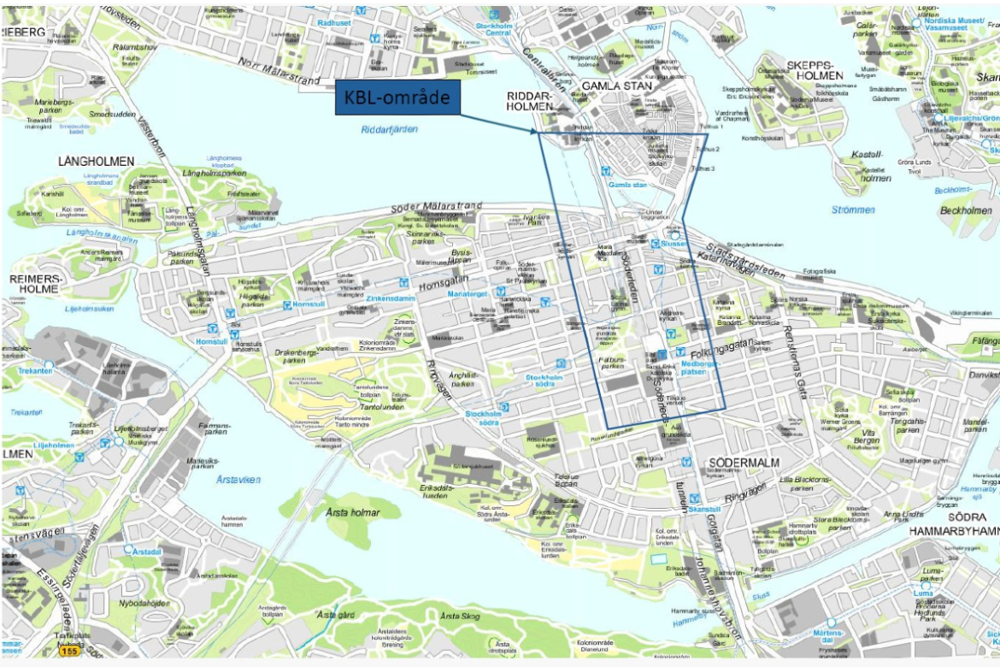 Karta med markerat område som kan komma att kamerabevakas med drönare.