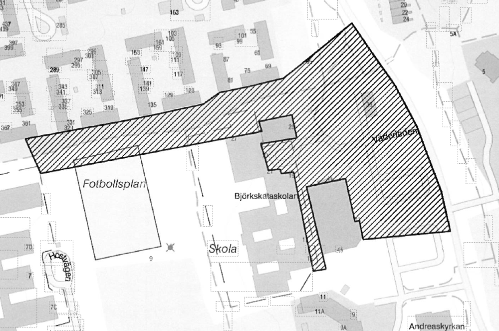 Bevakningsområde för drönare vid Björkskatans centrum, Luleå.