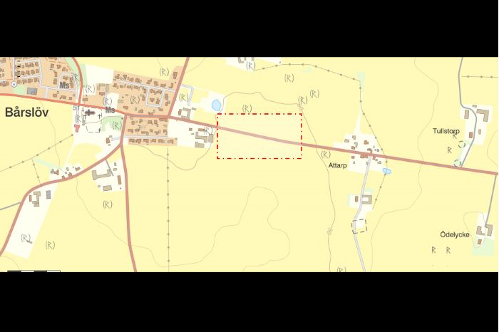 Kartbild Över Bårslöv och väg 1172 där Jinan Al-Daghiree, anträffad död 2016