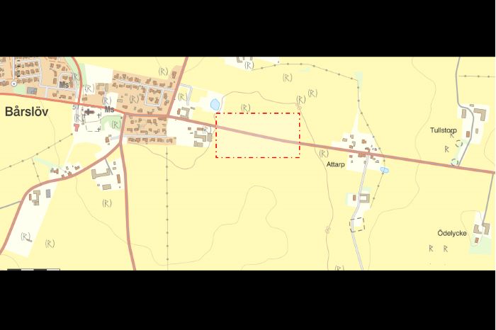 Kartbild Över Bårslöv och väg 1172 där Jinan Al-Daghiree, anträffad död 2016
