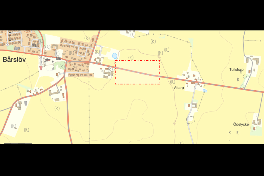 Kartbild Över Bårslöv och väg 1172 där Jinan Al-Daghiree, anträffad död 2016