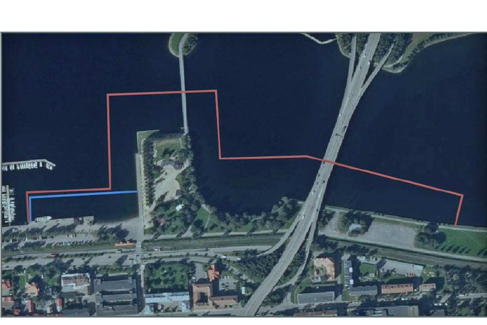 Kartbild över Badhusparken med inritade förbudsområden
