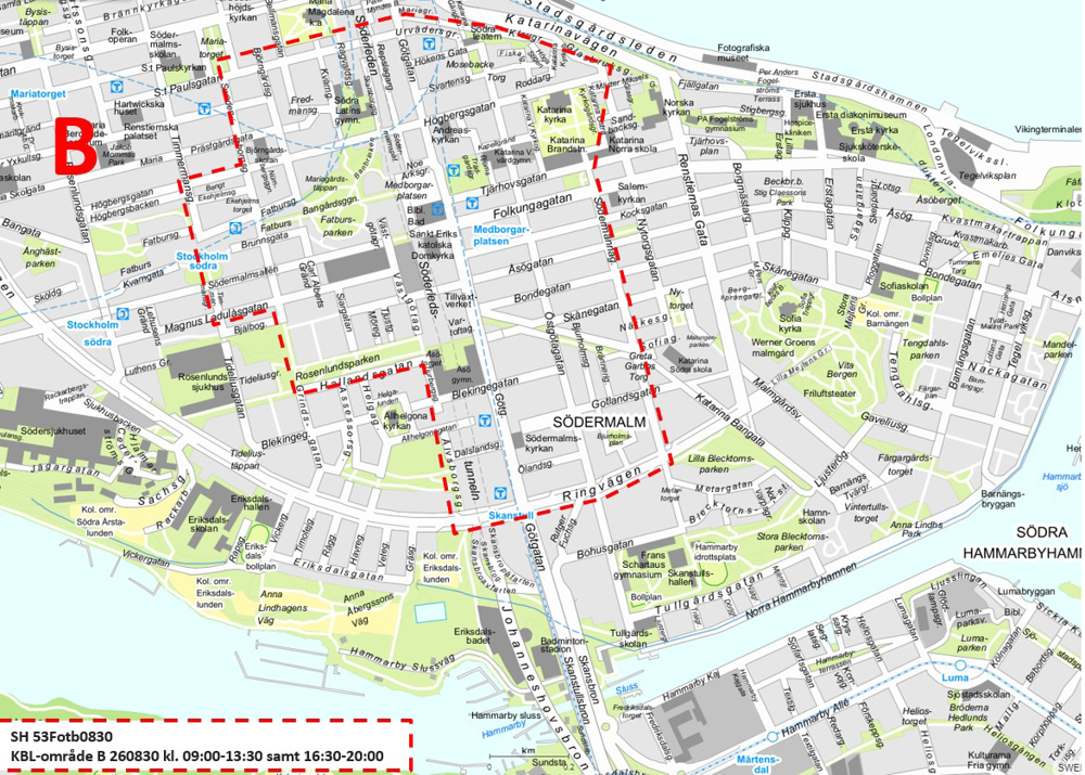Bild på karta över delar av Södermalm som kamerabevakas den 30 augusti.