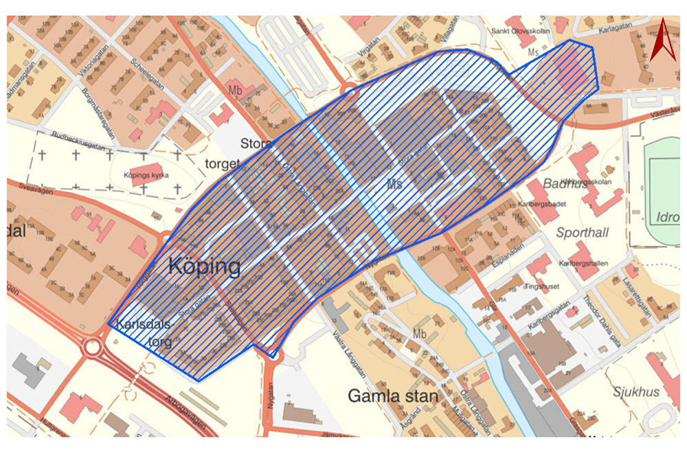 Karta över bevakningsområdet i Köping.