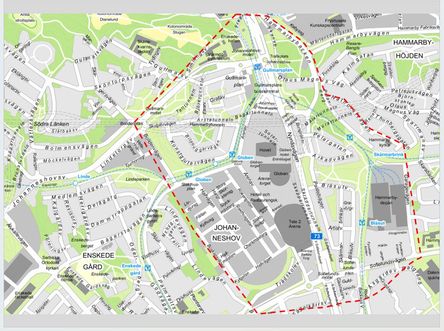 Karta med markerat område som kan komma att kamerabevakas med drönare.