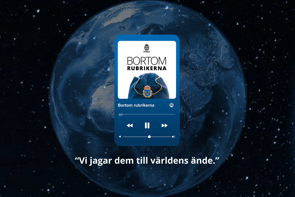 Jordglob med texten "vi jagar dem till världens ände."