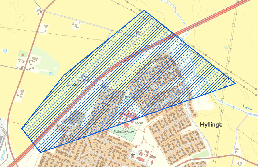 Karta över området i Hyllinge, Åstorp, som bevakas med drönare.