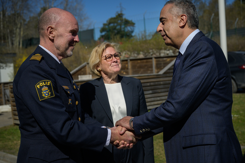 Monsieur Abdullatif Hammouchi, Marockos generaldirektör för polis och säkerhetstjänst, Petra Lundh, rikspolischef och Stefan Hector, biträdande rikspolischef.