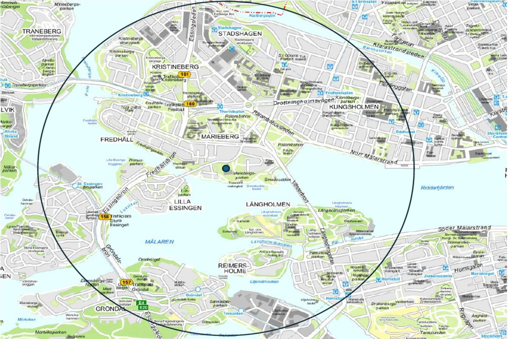 Bild på en karta över Kungsholmen och Marieberg