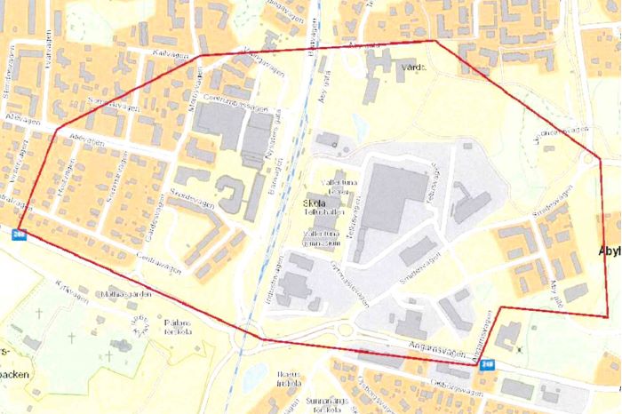 Bild på karta över Vallentuna där kameraövervakning med UAS kommer ske.