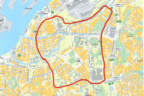 Karata över centrala Göteborg.