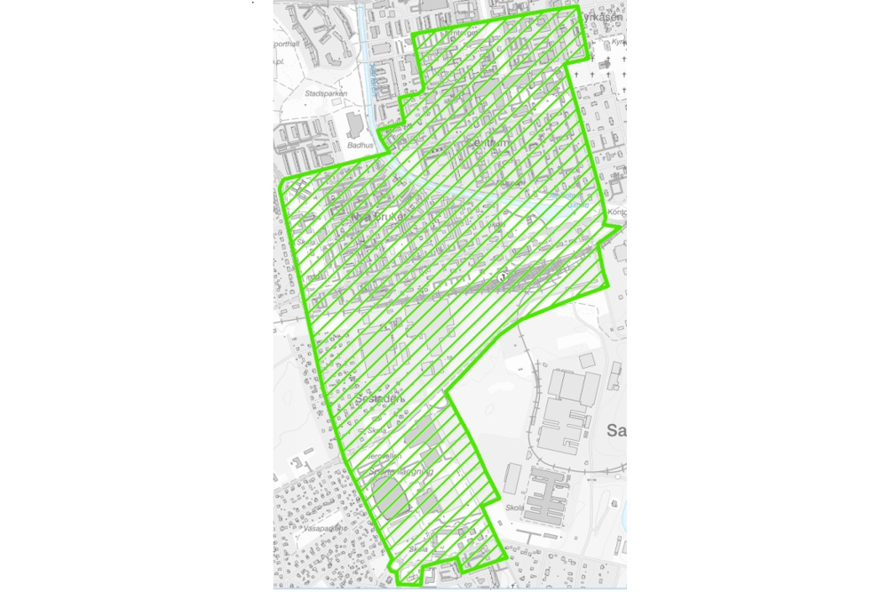 Karta över området som kan komma att bevakas med UAS.