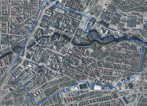 Område som kamerabevakas med drönare under Prideparaden i Örebro.