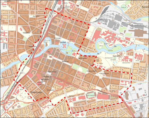 Kartbild över de centrala och östra delarna av Örebro
