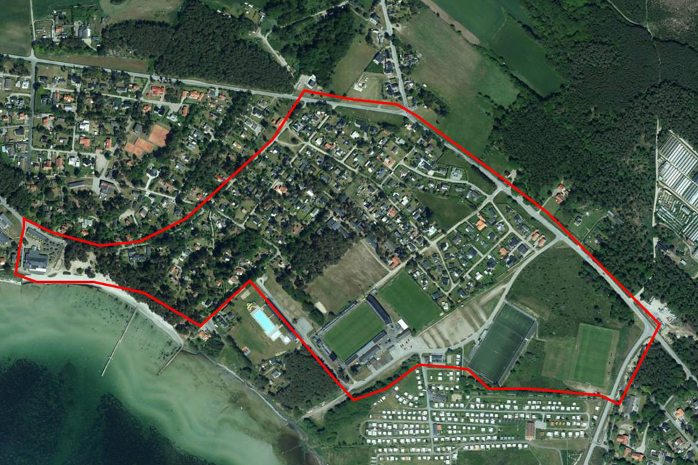 Kartbild över övervakat område vid Strandvallens arena 2025-08-17