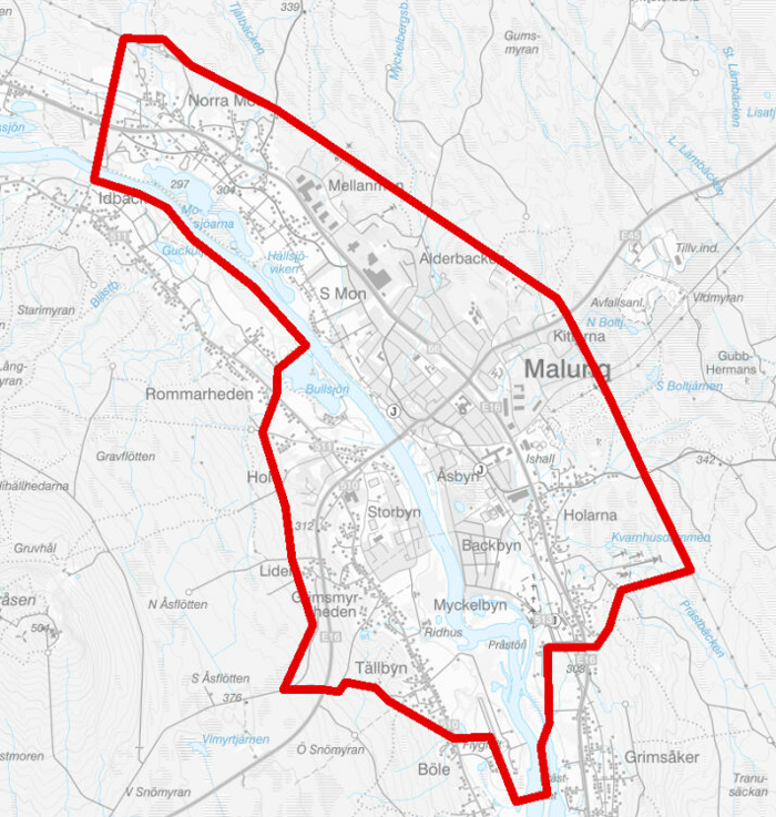 Bilden visar området som polisen kommer att övervaka med drönare.