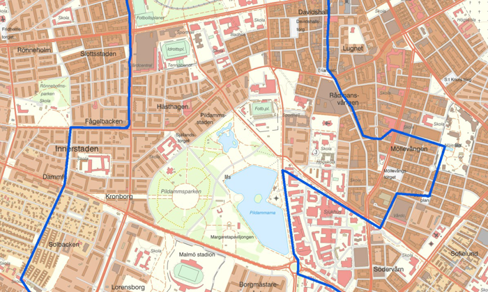 Karta Möllevångstorget och Carl Gustafs väg.