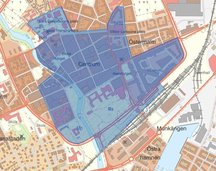 Karta över området som kan komma att bevakas med UAS.