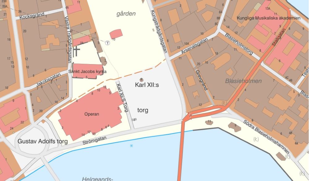 Kartbild som visar Karl XII:s torg