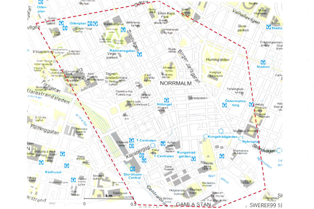 Bild på karta över områden som polisen kommer kamerabevaka med drönare.