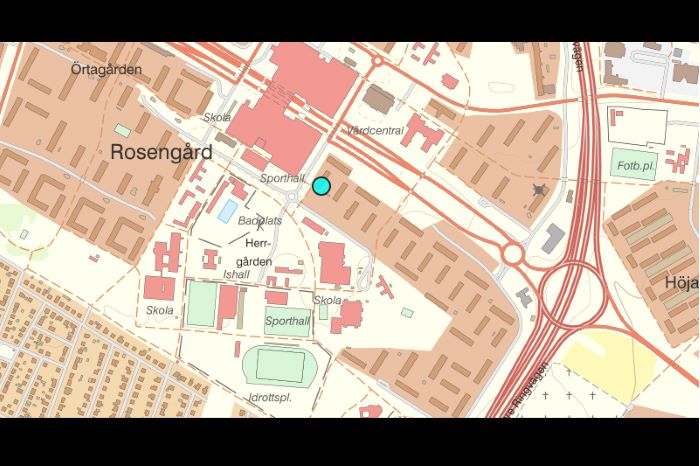 Kartbild över området på Rosengård där Zakaria El Khayyati, skjuten till döds i Malmö 2018