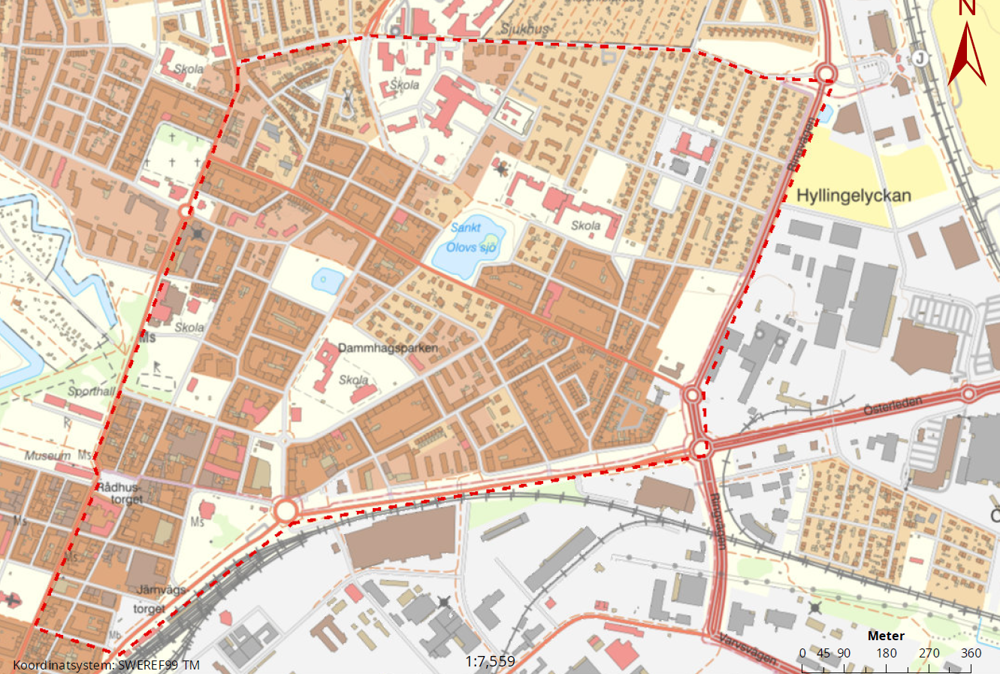 Karta över området i Landskrona som bevakas med drönare.