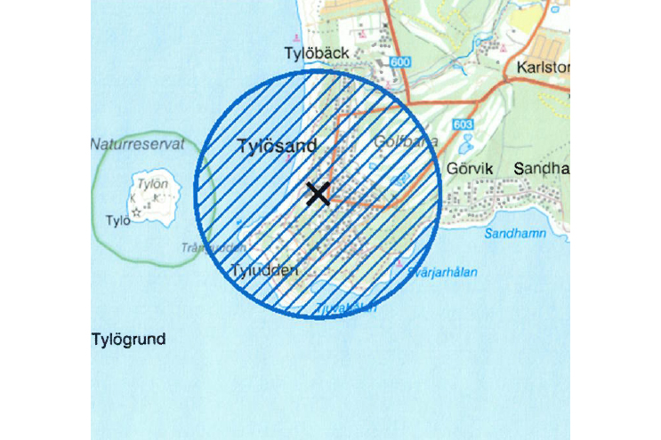 Karta över delar av Tylösand