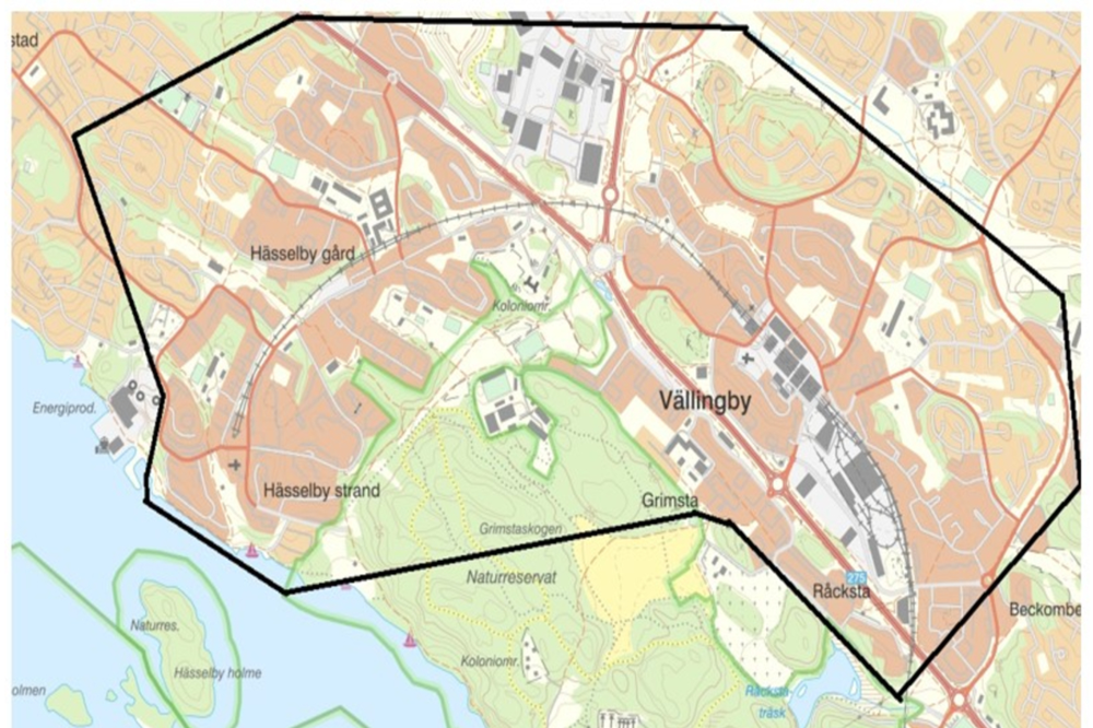 Karta med markerat område som kan komma kamerabevakas med drönare.