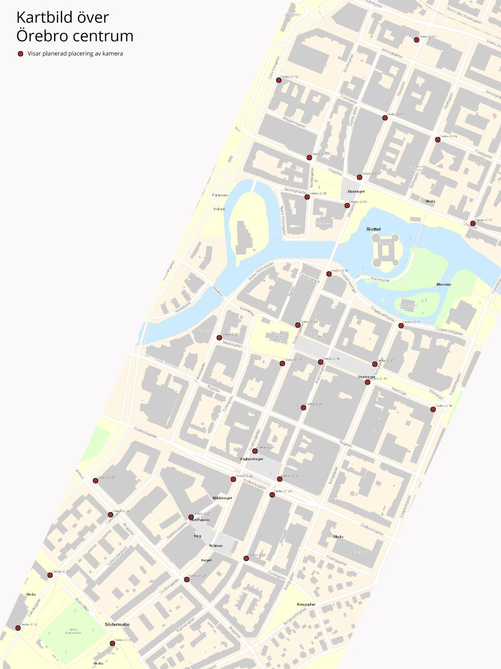 Kartvy över Örebro centrum