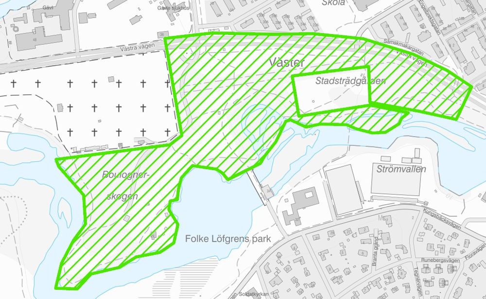 Karta över området som kan komma att bevakas med UAS, drönare. 