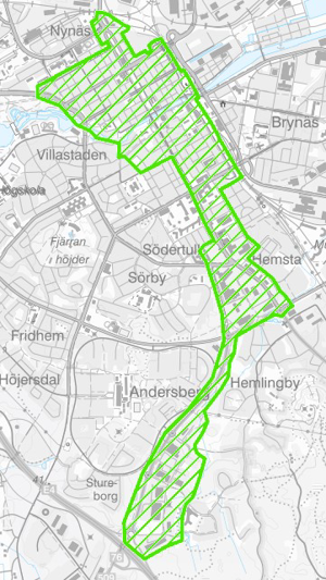 Karta över området som kan bevakas med UAS. 